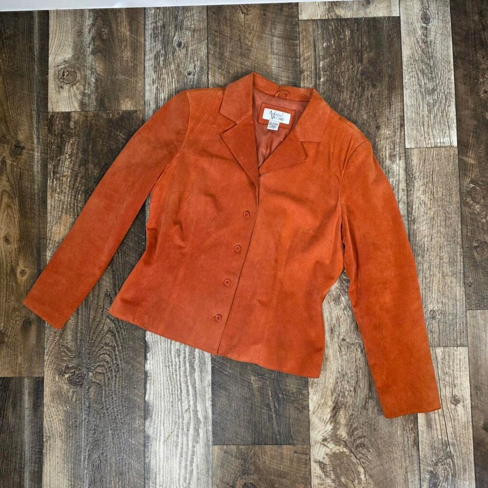 Vintage Rust Suede Leather Blazer  Western Boho Cowgirl Jacket 90s Y2K Large